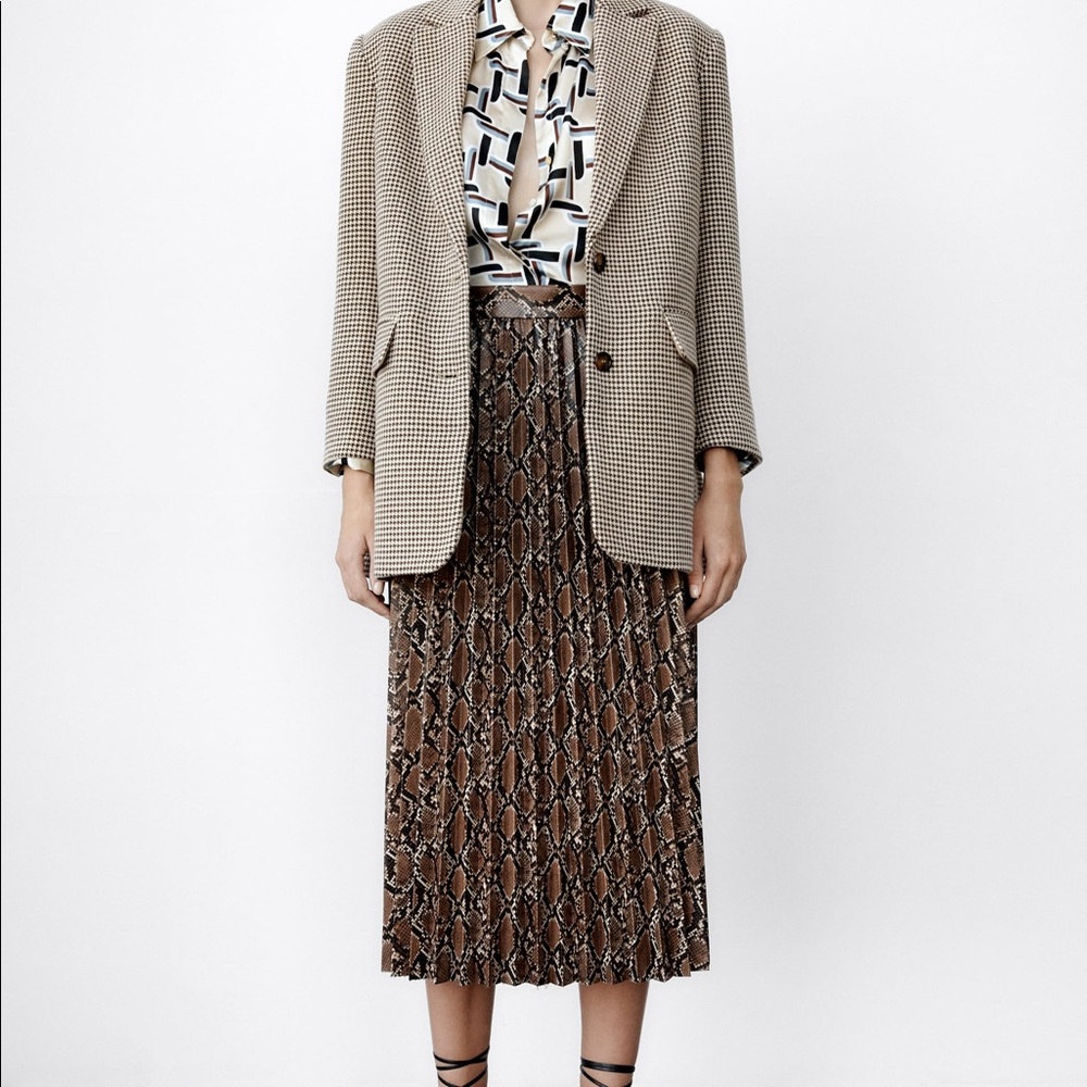 New Zara Faux Leather Snake Print Midi Pleated Skirt XS Small Medium 8372/262 - Picture 5 of 12
